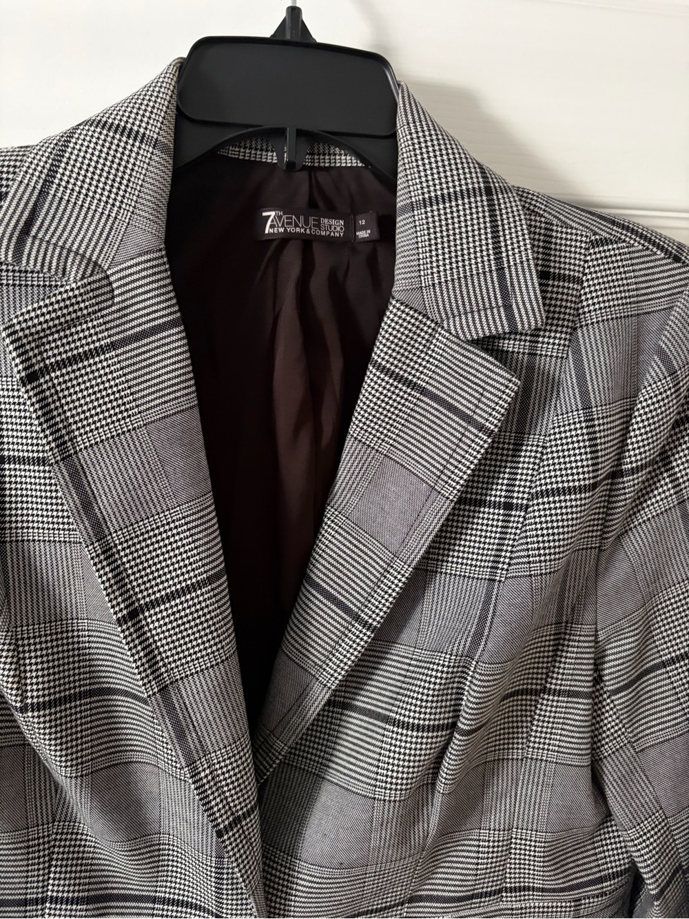 7th Avenue Ladies Black & White Glen Plaid Blazer
